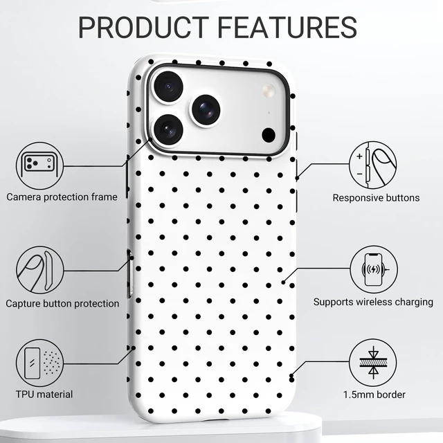 Alt view image 4 of 6 - TPU Phone Case for iPhone 17 Pro, MagSafe Wireless Charging Compatible, Shockproof Slim Fit Protective Cover with Anti-Yellowing & Raised Camera Protection (Polka dot 8, iPhone 17 Pro(6.3"))