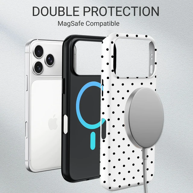 Alt view image 6 of 6 - TPU Phone Case for iPhone 17 Pro, MagSafe Wireless Charging Compatible, Shockproof Slim Fit Protective Cover with Anti-Yellowing & Raised Camera Protection (Polka dot 8, iPhone 17 Pro(6.3"))