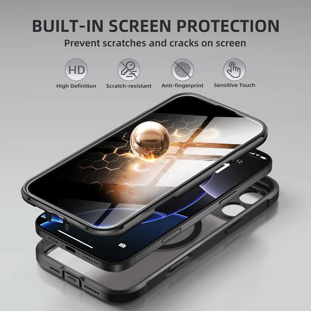 Alt view image 4 of 7 - for iPhone 16 Pro Max Case, Compatible with Magsafe, Black | Built-in Privacy Screen Protector, Full Camera Protection, Shockproof Full Body Magnetic Clear Phone Case 6.9"