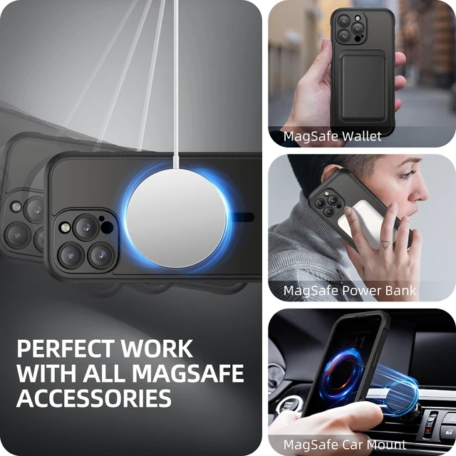 Alt view image 6 of 7 - for iPhone 16 Pro Max Case, Compatible with Magsafe, Black | Built-in Privacy Screen Protector, Full Camera Protection, Shockproof Full Body Magnetic Clear Phone Case 6.9"