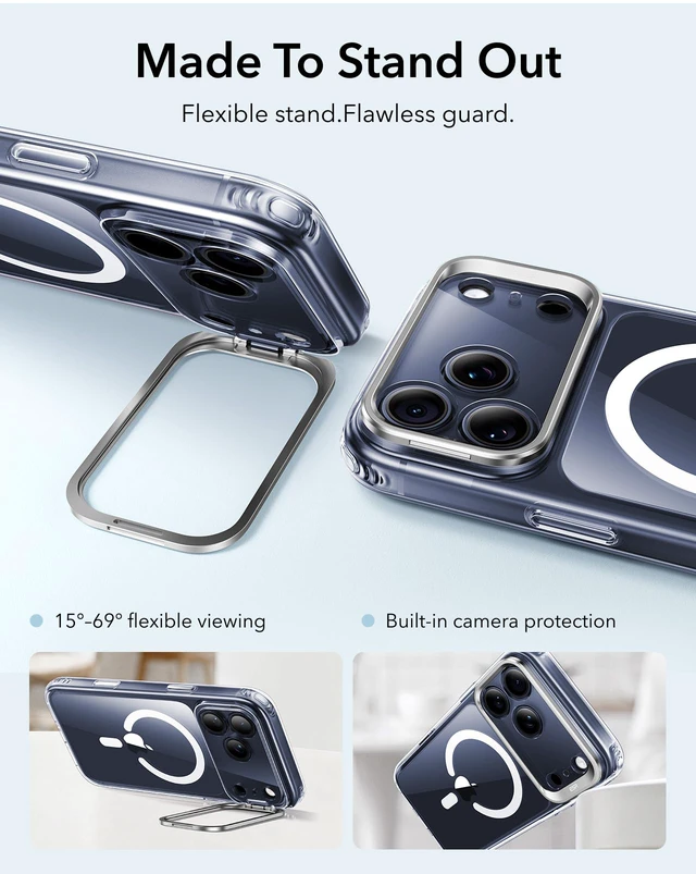 Alt view image 4 of 7 - for iPhone 17 Pro Max Case Flex Stand, for MagSafe, Clear | Anti-Yellowing, 3X Military-Grade Drop Protection, Magnetic Phone Case, Shockproof Air Guard Corners, Resists Scratches