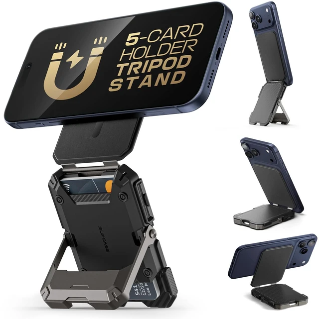 Main image of for MagSafe Wallet with Adjustable Stand, Hold 5 Cards, Black | RFID Blocking, Strong Magnetic Lock, Magnetic Wallet for Men, Phone Card Holder Tripod for iPhone 17/16/15/14/13/12 Series