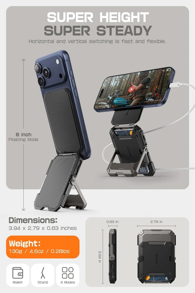 Alt view image 5 of 7 - for MagSafe Wallet with Adjustable Stand, Hold 5 Cards, Black | RFID Blocking, Strong Magnetic Lock, Magnetic Wallet for Men, Phone Card Holder Tripod for iPhone 17/16/15/14/13/12 Series