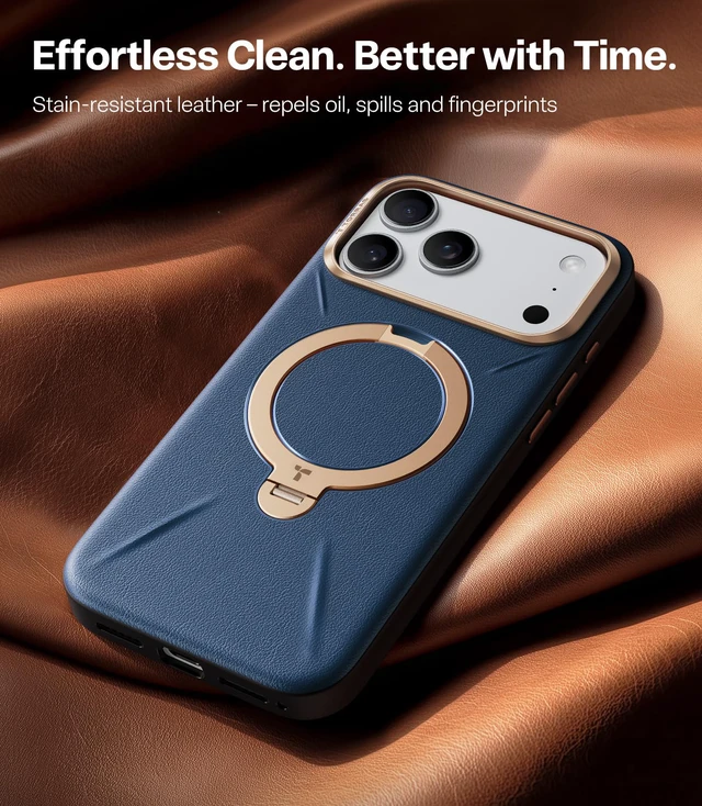 Alt view image 6 of 7 - Q3 VegSkin for iPhone 17 Pro Max Case Leather, 360 Spin Magnetic Stand, Fit for MagSafe, Camera Control, Shockproof Premium Organic Silicone Leather Phone Case for iPhone 17 Pro Max, Deep Blue