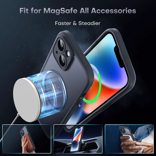 Alt view image 3 of 7 - for iPhone 14 Case, Compatible with MagSafe, Black | Built-in Magnets, Full Camera & Military-Grade Protection, Anti-Slip Shockproof Translucent Matte Back Phone Cover