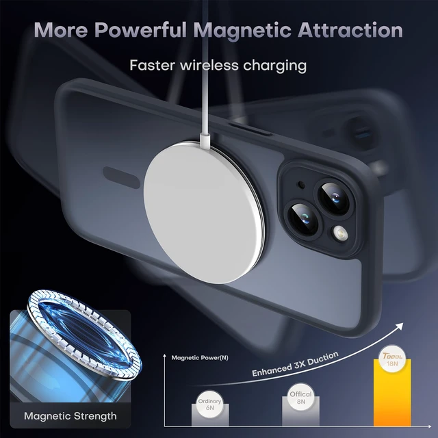 Alt view image 4 of 7 - for iPhone 14 Case, Compatible with MagSafe, Black | Built-in Magnets, Full Camera & Military-Grade Protection, Anti-Slip Shockproof Translucent Matte Back Phone Cover