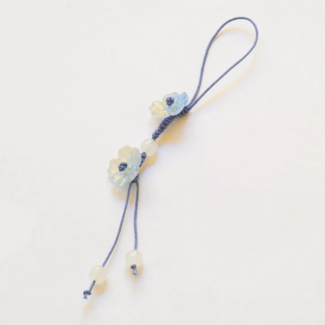 Alt view image 2 of 6 - Handmade Cute Cherry Blossom Beads Phone Lanyard, Kawaii Braided Flower Mobile Phone Lanyard, Cute Glass Bead Charm, Key Chain, Bag Charm (Blue)