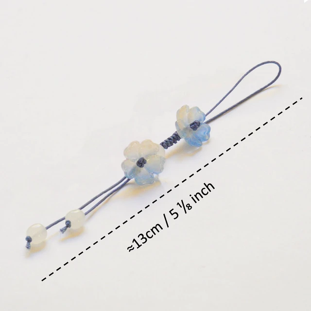 Alt view image 6 of 6 - Handmade Cute Cherry Blossom Beads Phone Lanyard, Kawaii Braided Flower Mobile Phone Lanyard, Cute Glass Bead Charm, Key Chain, Bag Charm (Blue)