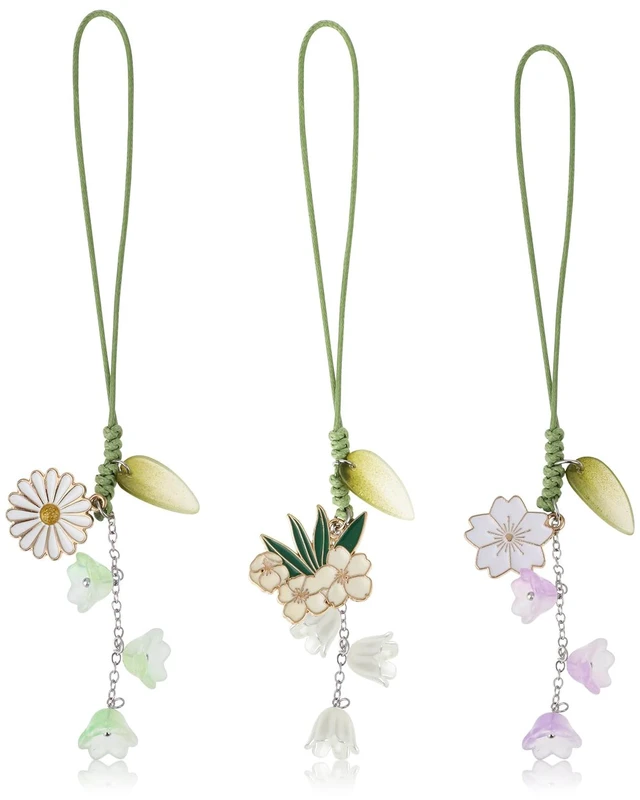 Main image of 3pcs Cherry Blossom Daisy Flower Phone Charm, Mobile Decorative Pendant Handmade Bracelet Keychain Cute Anti-lost Phone Chain Strap for Women