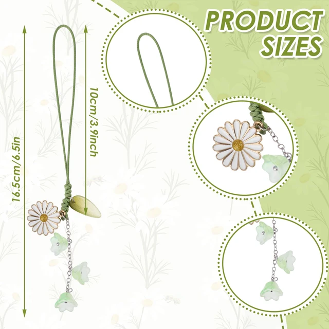 Alt view image 2 of 7 - 3pcs Cherry Blossom Daisy Flower Phone Charm, Mobile Decorative Pendant Handmade Bracelet Keychain Cute Anti-lost Phone Chain Strap for Women
