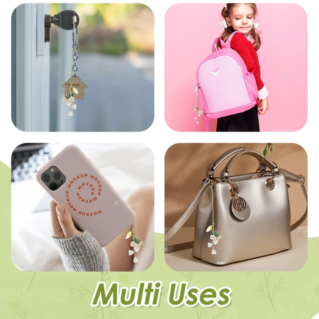 Alt view image 6 of 7 - 3pcs Cherry Blossom Daisy Flower Phone Charm, Mobile Decorative Pendant Handmade Bracelet Keychain Cute Anti-lost Phone Chain Strap for Women
