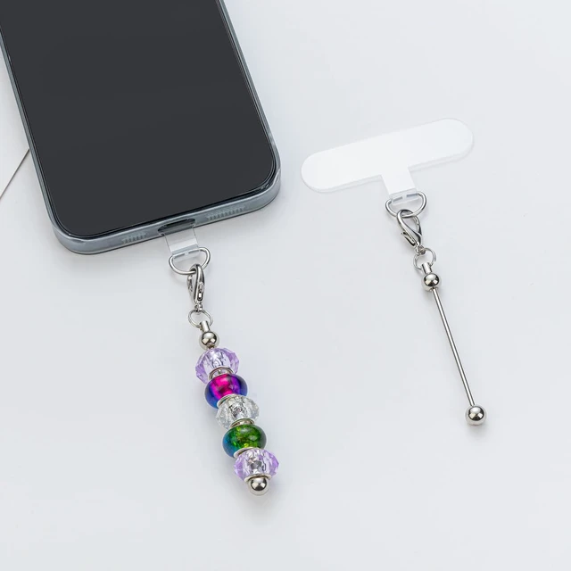 Alt view image 3 of 7 - 15 Pack Beadable Phone Charms with Blank Bar Smartphone Tether Tap Universal Lanyard Patch Accessories for Cell Mobile Phone
