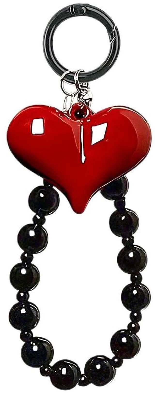 Main image of Red Heart Phone Charm Strap Black Beaded Phone Lanyard Cute Bag Charms for Handbags Cellphone Chain Wristlet Heart Bag Charm Purse Keychain for Women Cellphone Keychain Beaded Camera Wrist Strap
