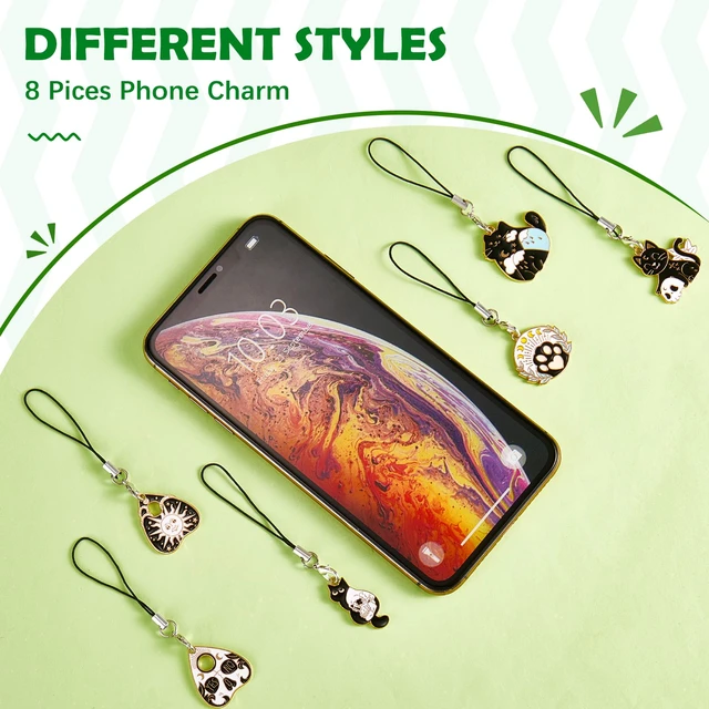 Alt view image 3 of 7 - Cute Cat Cell Phone Charm Strap for Case, Black Enamel, 8 Pcs | Y2K Alloy Heart Cat Phone Chain, for Bag Keychain Camera Wallet Decor