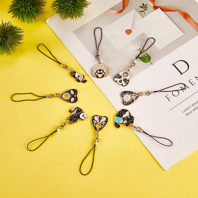 Alt view image 4 of 7 - Cute Cat Cell Phone Charm Strap for Case, Black Enamel, 8 Pcs | Y2K Alloy Heart Cat Phone Chain, for Bag Keychain Camera Wallet Decor