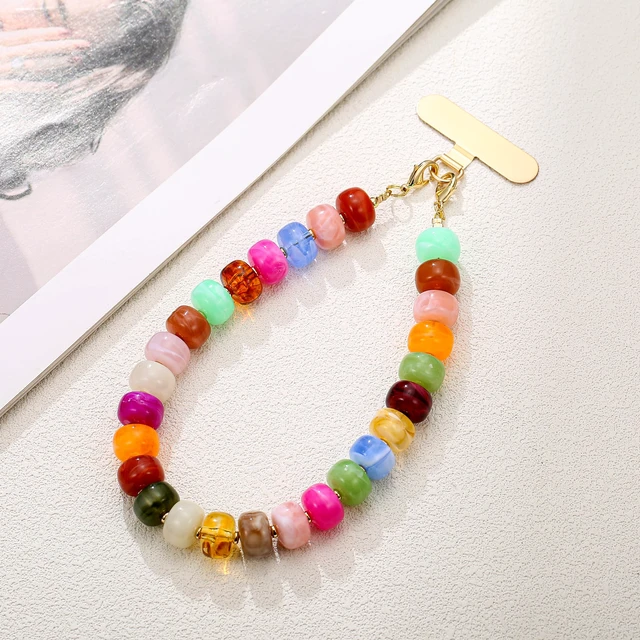 Alt view image 4 of 6 - Colorful Chunky Beaded Phone Charm Wrist Strap for Women | Cute Phone Accessories, Handmade Wristlet Strap for iPhone, Camera and Bag Decoration
