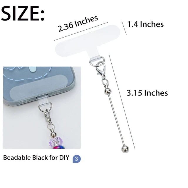 Alt view image 4 of 7 - 15 Pack Beadable Phone Charms with Blank Bar Smartphone Tether Tap Universal Lanyard Patch Accessories for Cell Mobile Phone