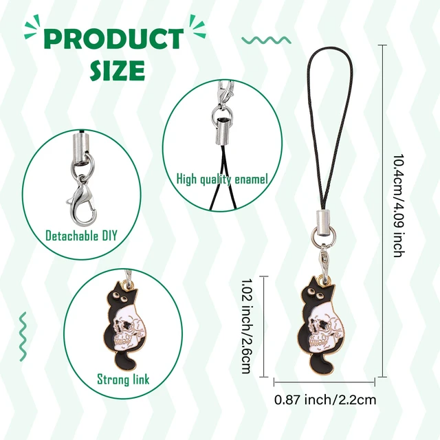 Alt view image 2 of 7 - Cute Cat Cell Phone Charm Strap for Case, Black Enamel, 8 Pcs | Y2K Alloy Heart Cat Phone Chain, for Bag Keychain Camera Wallet Decor