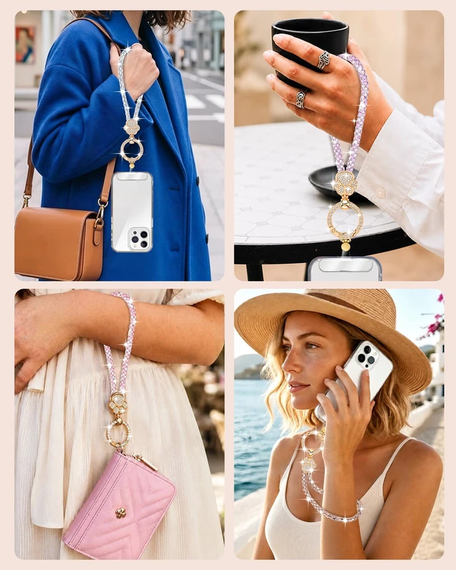 Alt view image 5 of 7 - Crystal Phone Charm Wrist Strap, Sparkly Cat Paw Wristlet, Pink | Cute Cat Paw Phone Lanyard with Large Ring Clasp, 360° Rotating Tab, Bracelet Strap Fits Bags & Keys, Gift for Women