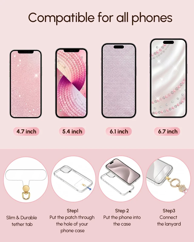 Alt view image 6 of 7 - Crystal Phone Charm Wrist Strap, Sparkly Cat Paw Wristlet, Pink | Cute Cat Paw Phone Lanyard with Large Ring Clasp, 360° Rotating Tab, Bracelet Strap Fits Bags & Keys, Gift for Women