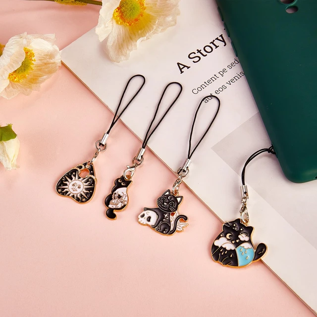 Alt view image 5 of 7 - Cute Cat Cell Phone Charm Strap for Case, Black Enamel, 8 Pcs | Y2K Alloy Heart Cat Phone Chain, for Bag Keychain Camera Wallet Decor