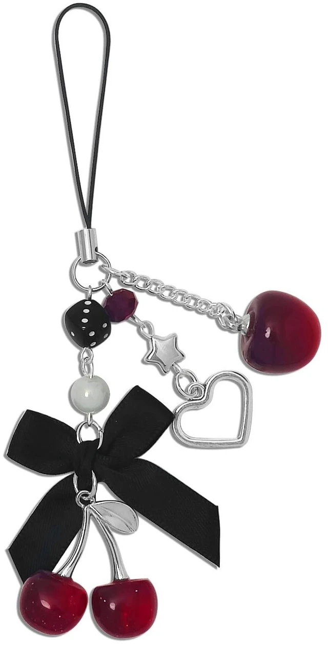 Main image of Phone Charms Strap Cute Cherry CellPhone Straps Aesthetic Pink Red Black BlueCherry Phone Chain for Camera Keychain Bag Pendant Decor Gift (Cherry Apple)