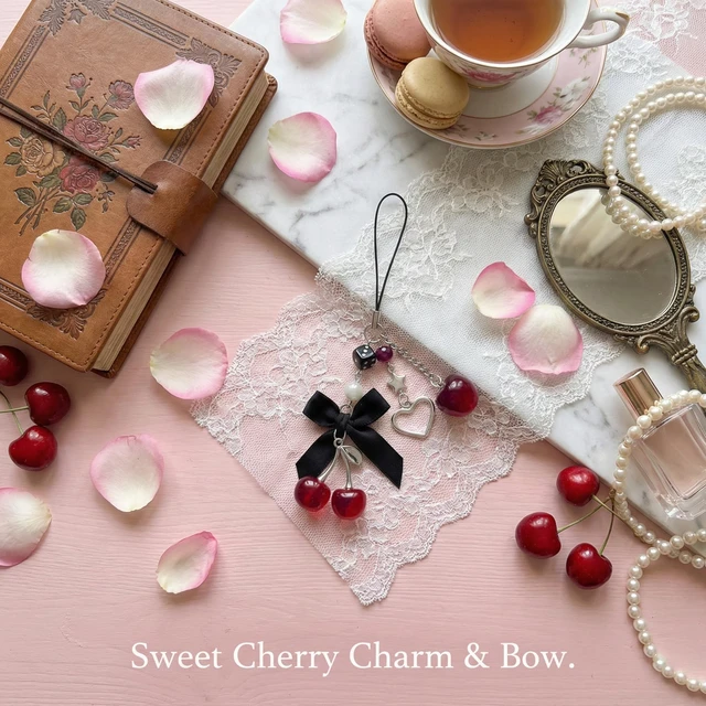 Alt view image 3 of 7 - Phone Charms Strap Cute Cherry CellPhone Straps Aesthetic Pink Red Black BlueCherry Phone Chain for Camera Keychain Bag Pendant Decor Gift (Cherry Apple)