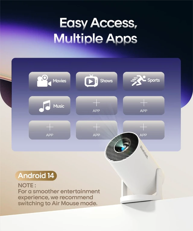 Alt view image 5 of 7 - Mini Projector with Wifi and Bluetooth, Portable 4K Support, Android 14/ Auto Keystone, HY300Pro Small Smart Proyector for Bedroom Movie Outdoor, Compatible With HDMI/USB/TV Stick/Smartphone/Laptop