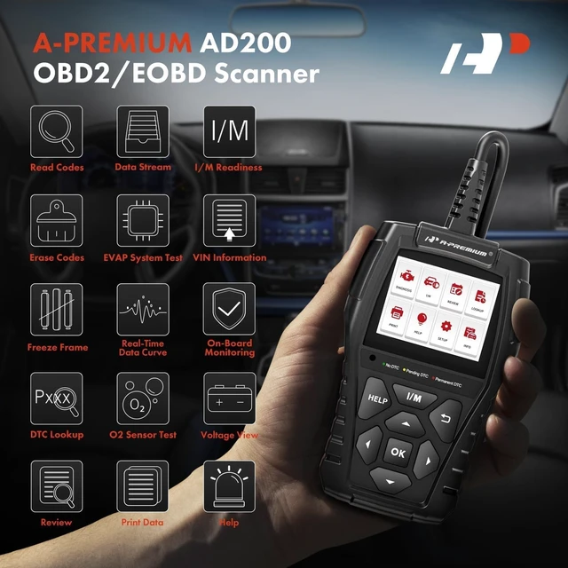 Alt view image 2 of 7 - AD200 Professional OBD2 Scanner Car Diagnostic Tool OBDII EOBD | Code Reader, Enhanced Check Car Engine Light Diagnostic Scan Tool, Upgraded Fault Code Scanner for All Vehicles from 1996