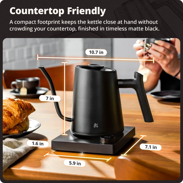 Alt view image 2 of 7 - Gooseneck Electric Kettle, 1200W Temperature Control, 0.8L | Pour-Over & Tea Kettle with Stainless Steel Interior, Built-In Brew Timer, Fast Heating for Chemex, V60, & Matcha (Black)