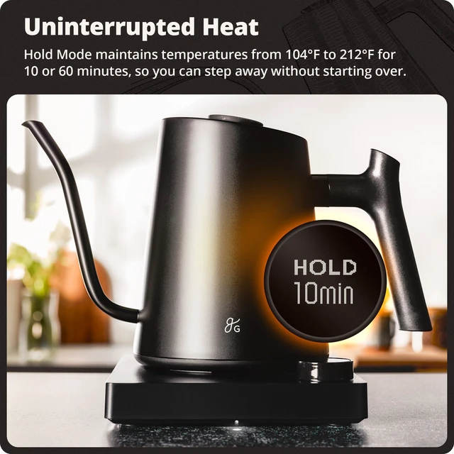 Alt view image 6 of 7 - Gooseneck Electric Kettle, 1200W Temperature Control, 0.8L | Pour-Over & Tea Kettle with Stainless Steel Interior, Built-In Brew Timer, Fast Heating for Chemex, V60, & Matcha (Black)