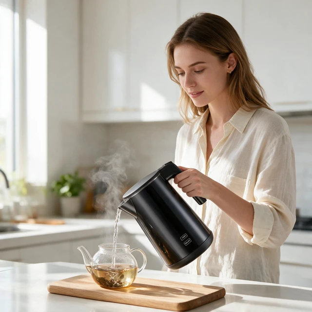 Alt view image 3 of 5 - Electric Kettle Adjustable Temperature,1200W Rapid Heat Water Boiler, Black | Double Wall Cool Touch , All Stainless Steel Water Contact, Auto Shutoff, Portable Electric Kettle for Household, Office