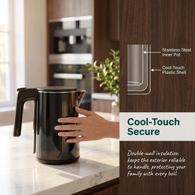 Alt view image 6 of 6 - Electric Kettle 1.0L Adjustable Temperature, 1200W Fast Heating, BPA-Free | Cool Touch Anti-Scald Outer Shell, Food-Grade Stainless Steel Interior, for Home Office Dorm