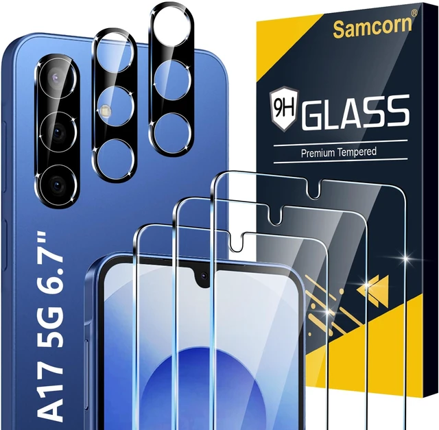Main image of [3+3 Pack Pack Galaxy A17 5G Screen Protector, HD Clear Tempered Glass, Fingerprint Unlock, 3D Curved, Scratch Resistant, No Bubble for Samsung Galaxy A17 5G Glass Screen Protector