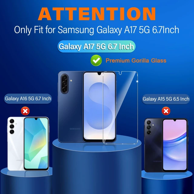 Alt view image 2 of 7 - [3+3 Pack Pack Galaxy A17 5G Screen Protector, HD Clear Tempered Glass, Fingerprint Unlock, 3D Curved, Scratch Resistant, No Bubble for Samsung Galaxy A17 5G Glass Screen Protector