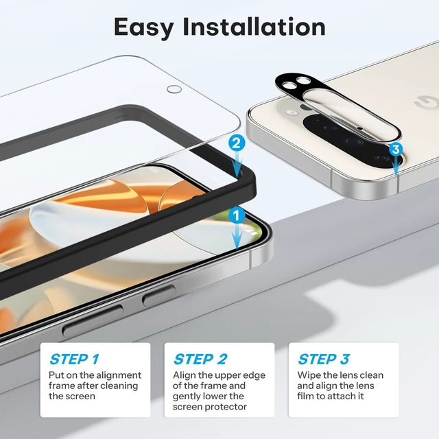 Alt view image 5 of 7 - 3+2 Pack for Google Pixel 9 Pro Screen Protector 6.3 inch | 3 Pack Tempered Glass Screen Protector&2 Pack Camera Lens Protector with Alignment Framework, Case Friendly(Not for 9/9 XL)