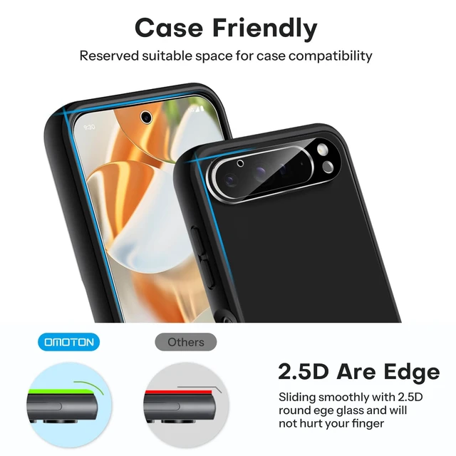Alt view image 6 of 7 - 3+2 Pack for Google Pixel 9 Pro Screen Protector 6.3 inch | 3 Pack Tempered Glass Screen Protector&2 Pack Camera Lens Protector with Alignment Framework, Case Friendly(Not for 9/9 XL)