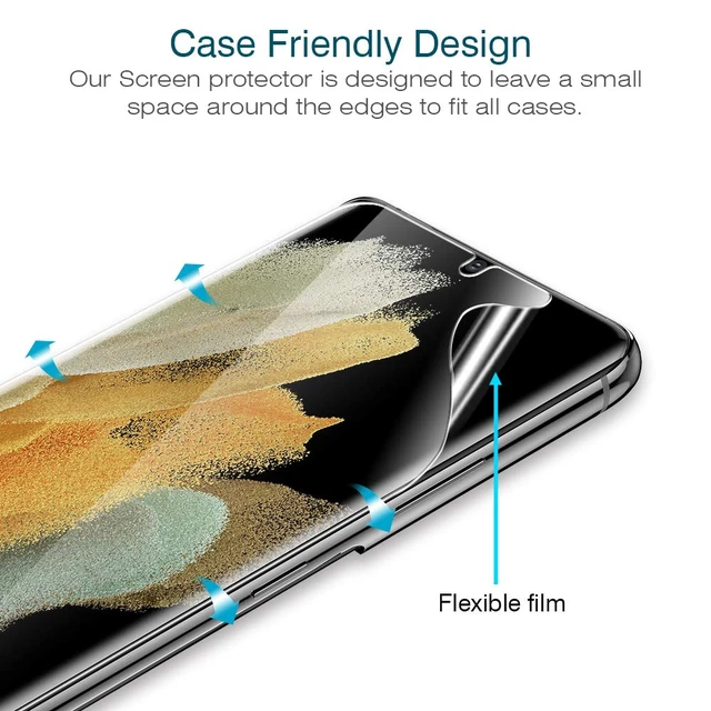 Alt view image 4 of 7 - 3 Pack for Samsung Galaxy S21 Ultra Screen Protector, Soft TPU Protector | Support Fingerprint Unlock Bubble Free, with Easy Installation Tool, 3D Curved Max Coverage for S21 Ultra