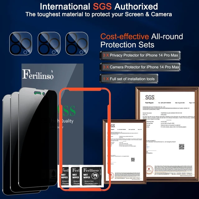Alt view image 3 of 7 - Privacy Screen Protector for iPhone 14 Pro Max, Tempered Glass | 3 Pack, 9H+ Hardness, Military-Grade Shatterproof, Case Friendly, Easy Installation Bubble Free, with Camera Lens Protector