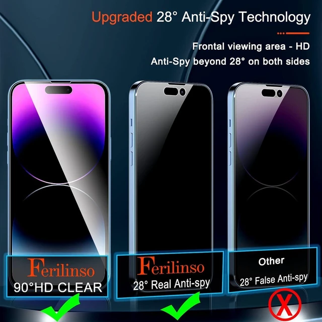Alt view image 4 of 7 - Privacy Screen Protector for iPhone 14 Pro Max, Tempered Glass | 3 Pack, 9H+ Hardness, Military-Grade Shatterproof, Case Friendly, Easy Installation Bubble Free, with Camera Lens Protector