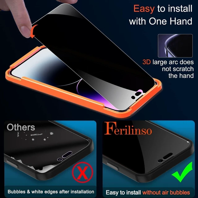 Alt view image 5 of 7 - Privacy Screen Protector for iPhone 14 Pro Max, Tempered Glass | 3 Pack, 9H+ Hardness, Military-Grade Shatterproof, Case Friendly, Easy Installation Bubble Free, with Camera Lens Protector