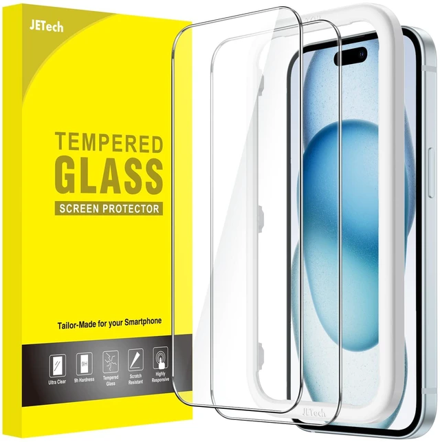 Main image of Screen Protector for iPhone 15 Plus, 2-Pack | 9H Tempered Glass, HD Clear, Anti-Scratch Protection, Easy Installation Tool