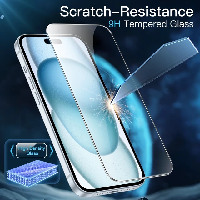Alt view image 5 of 7 - Screen Protector for iPhone 15 Plus, 2-Pack | 9H Tempered Glass, HD Clear, Anti-Scratch Protection, Easy Installation Tool