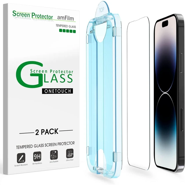 Main image of OneTouch for iPhone 14 Pro Max Screen Protector 6.7'' Tempered Glass | Auto-Alignment, 30s Install, Bubble Free, 9H Hardness, Scratch & Drop Protection, HD Clear, Case Friendly, 2 Pack (14P-6.7'')