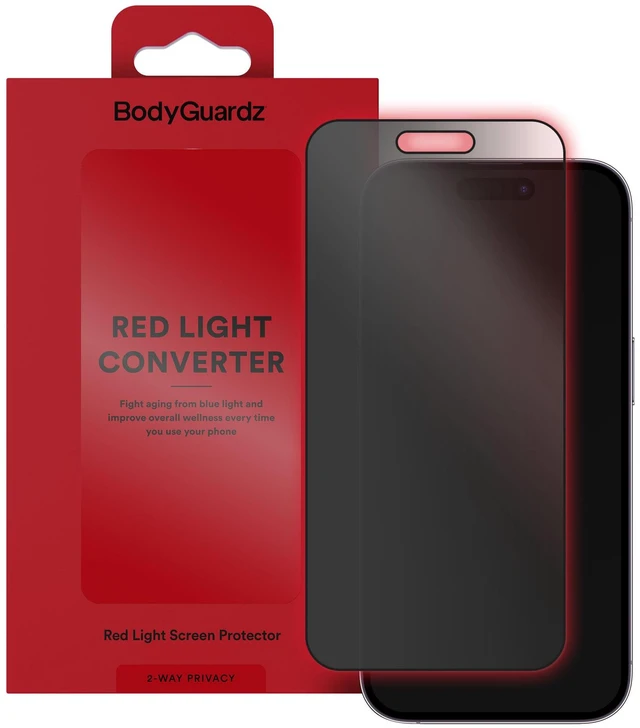 Main image of Red Light Converter Privacy Screen Protector (iPhone 15 Pro Max) | Designed to Support Better Rest, Eye Comfort, and Skin Health - Tempered Privacy Glass w/ Easy Installation Tool