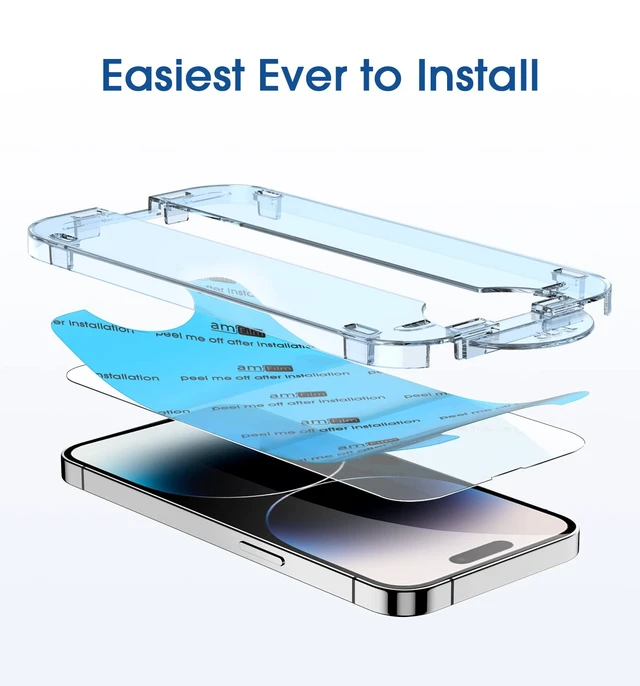 Alt view image 5 of 6 - OneTouch for iPhone 14 Pro Max Screen Protector 6.7'' Tempered Glass | Auto-Alignment, 30s Install, Bubble Free, 9H Hardness, Scratch & Drop Protection, HD Clear, Case Friendly, 2 Pack (14P-6.7'')
