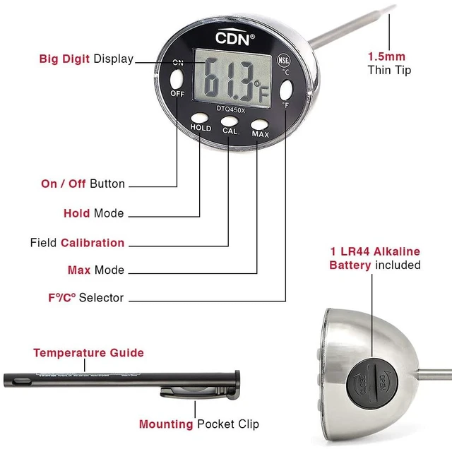 Alt view image 2 of 6 - Waterproof Digital Thermometer Long 4.75" Stem, NSF Certified, Ideal for for Bread Baking, Cooking, Brewing - DTQ450X