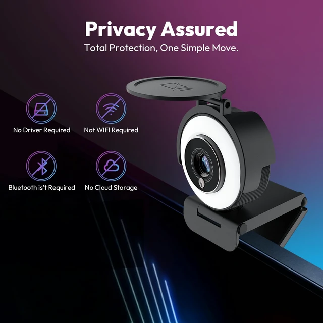 Alt view image 5 of 7 - 4K Webcam with Ring Light, Computer Web Camera for Desktop, Laptop | 4K@30FPS, PDAF Autofocus, 1080P@60FPS, 2 Microphones, USB-A/C, Privacy Cover, Streaming Web Cam for PC Mac, Zoom Teams Twitch