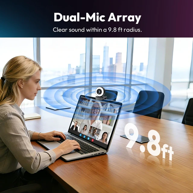 Alt view image 6 of 7 - 4K Webcam with Ring Light, Computer Web Camera for Desktop, Laptop | 4K@30FPS, PDAF Autofocus, 1080P@60FPS, 2 Microphones, USB-A/C, Privacy Cover, Streaming Web Cam for PC Mac, Zoom Teams Twitch