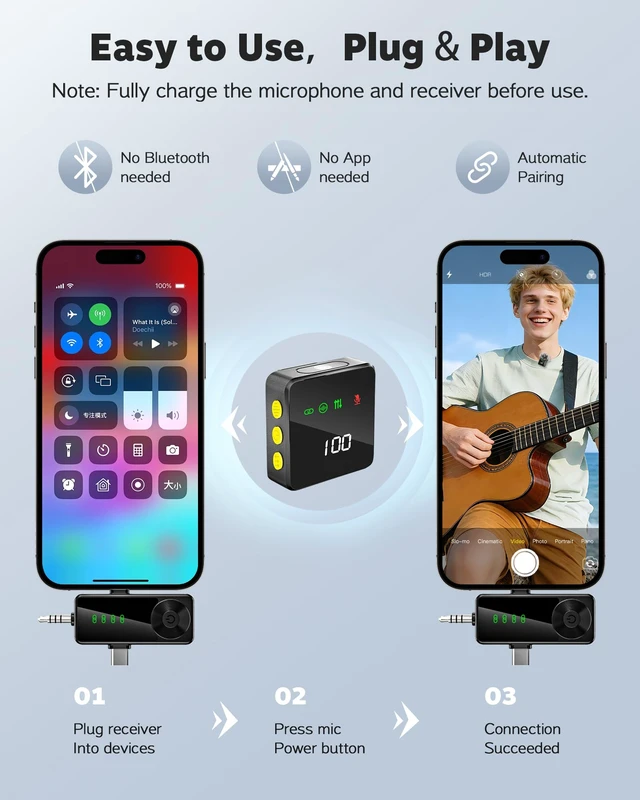 Alt view image 5 of 7 - Wireless Lavalier Microphone for iPhone, Android & Camera - Black | Mini Mic with Digital Display & Noise Reduction, 20H Battery Life, Mics for Video Recording, TikTok, YouTube, Vlogging(Black)